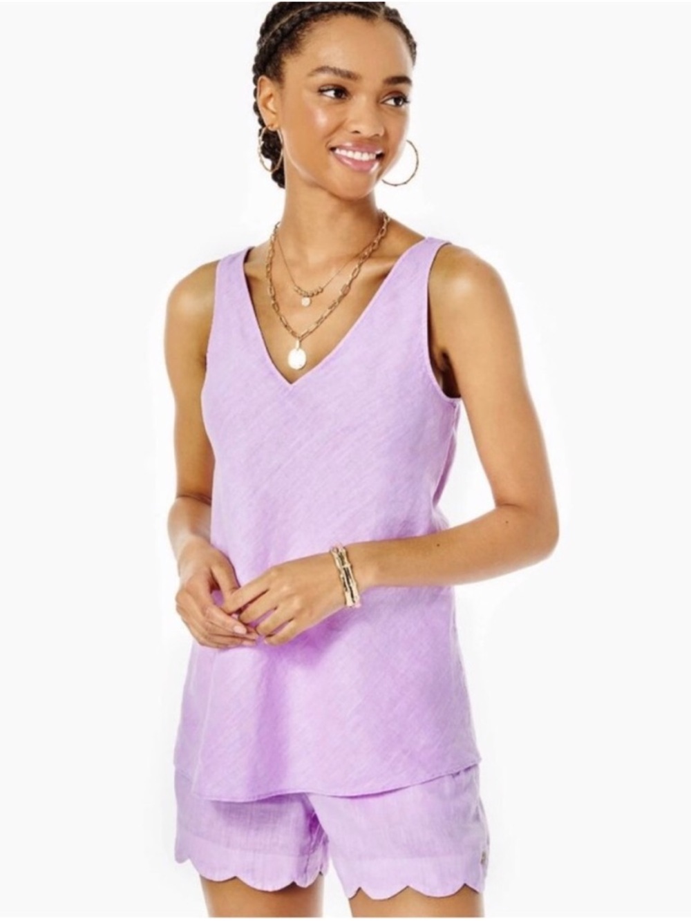 Lilly Pulitzer Florin Sleeveless Linen Top in Purple Iris Size S